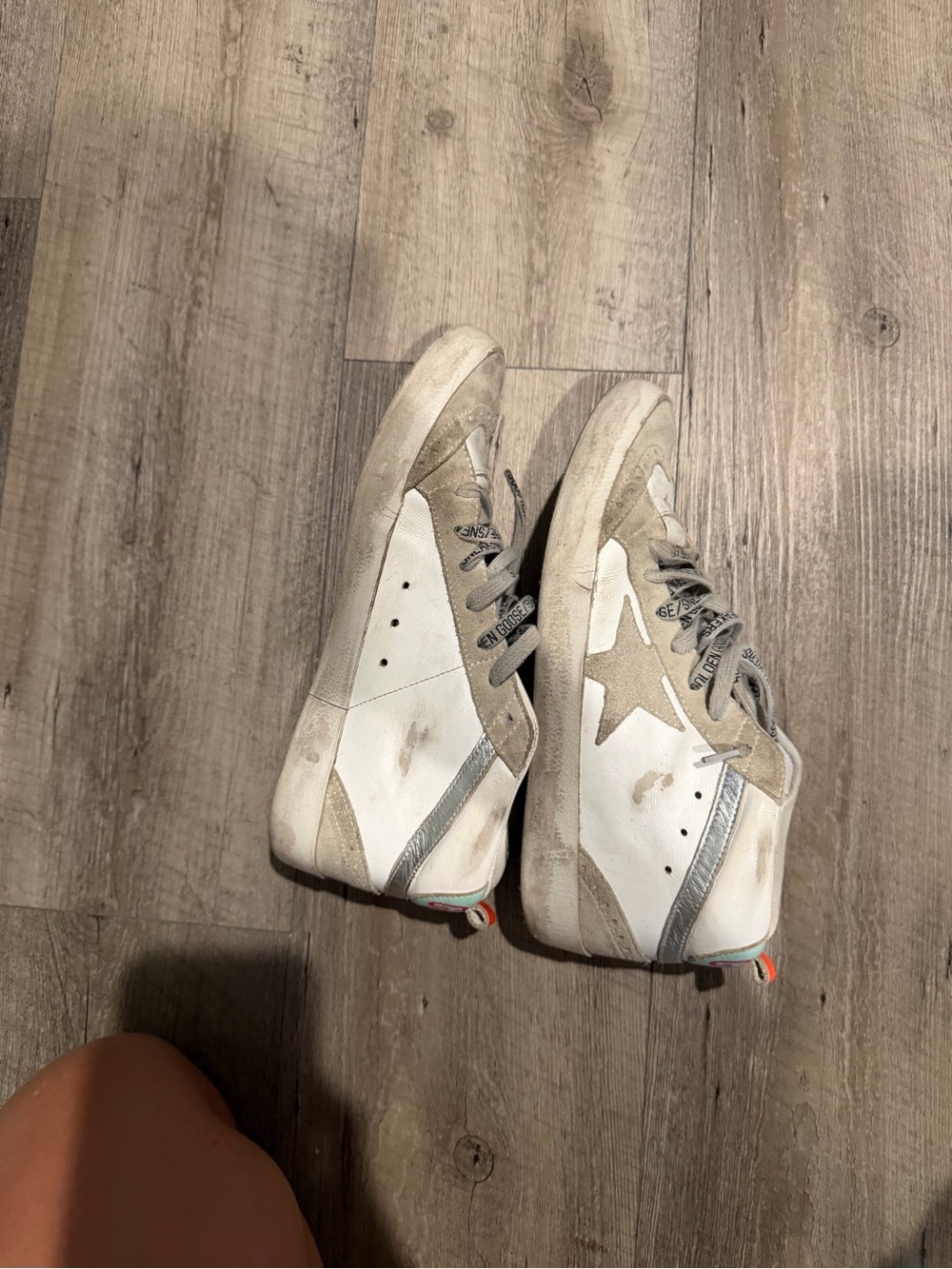 Golden Goose White Sneakers with Silver, Mint and Orange Accents - Picture 10 of 11